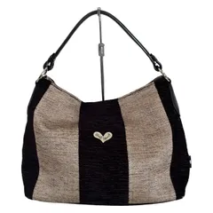 ThinkBee(シンクビー) ハンドバッグ - 黒×ベージュ ストライプ レザー