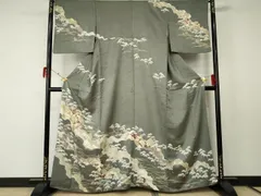 平和屋着物●訪問着　駒刺繍　立波枝松花文　金彩　正絹　逸品　AABF5213cs