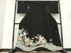 平和屋着物●豪華黒留袖　友禅　作家物　花鳥文　正絹　逸品　AABF5440fy
