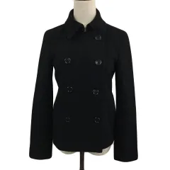 エムプルミエ M-Premier コート Pコート ダブル ショート 無地 ウール アンゴラ混 カシミヤ混 長袖 36 黒 ブラック