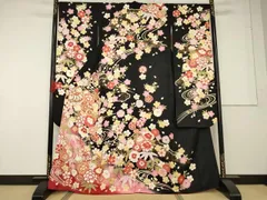 平和屋着物●豪華振袖　花毬文　黒地　金彩　正絹　逸品　AABF7006ck