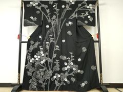 D909夏着物 訪問着 辻ヶ花 黒地 絽 ポリエステル 洗える着物 未使用極