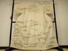 訪問着 琳波草扇図 金糸 刺繍 未仕立て 正絹 仮絵羽 吉祥文様 金彩 