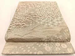 平和屋着物◎西陣　服部織物謹製　六通柄袋帯　唐織　松風　吉祥道長花文　銀糸　正絹　逸品　BAAV7928yc