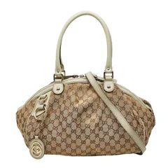 グッチ GGキャンバス スーキー ハンドバッグ ショルダーバッグ 2WAY 223974 ベージュ ホワイト キャンバス レザー レディース GUCCI【1-0248875】