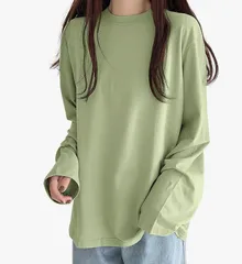 カットソー クルーネック 長袖 カジュアル 着痩せ ゆったり 重ね着 無地