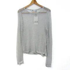 ザラ ニット セーター 長袖 未使用 シアー メッシュ  トップス レディース Lサイズ シルバー ZARA