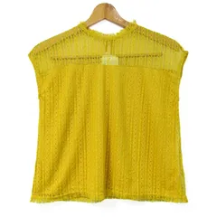 レトロガール ブラウス シャツ フレンチスリーブ 未使用 レース トップス レディース Mサイズ イエロー RETRO GIRL