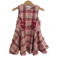 クミキョク ノースリーブワンピース チェック柄 リボン トップス キッズ 女の子用 SSサイズ ピンク 組曲 【中古】