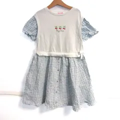 メゾピアノ レイヤード風ワンピース 半袖 ギンガムチェック トップス キッズ 女の子用 140サイズ ホワイト Mezzo Piano 【中古】