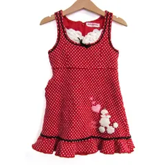 メゾピアノ ノースリーブワンピース ドット柄 トップス キッズ 女の子用 110サイズ レッド×ブラック Mezzo Piano 【中古】