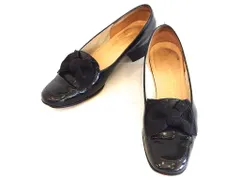 【214775】Salvatore Ferragamo サルヴァトーレフェラガモ  エナメル×リボン　パンプス ローファーパンプス  ・5　1/2　E ブラック