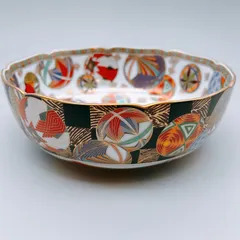 廃番・希少　前畑陶器　庫山窯　美品　金彩色絵手まり　菓子鉢　大鉢　盛鉢