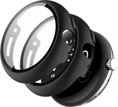 Google Pixel Watch 3 45mm 2枚セット 一体型ケース ガラスフィルム PC素材カバー 強化エッジタッチ 軽量 Google Pixel Watch 3 45mm対応 保護フィルム ブラック＋透明R1 258