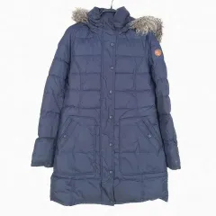 トミーヒルフィガー レディース フードファー 中軽量 ハーフダウンジャケット ネイビー (HU42501)