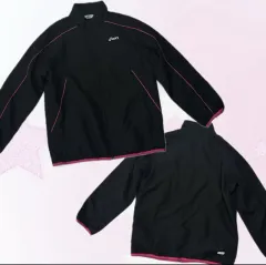 日本 asics Y2K ブラック & ピンク LINE ゴープコア ジャージ ジップアップ
