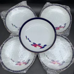 C419　香蘭社 中皿 山茶花 5枚 約20?皿　5枚セットおまとめ　ネイビー　金彩　中古