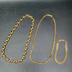 Y344　COSMO コスモ ゴールドカラー チェーンネックレス2本、ブレスレット1本おまとめ ヴィンテージアクセサリー　メンズレディース