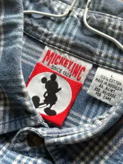 ヴィンテージ ミッキー 刺繍 半袖 CHECK シャツ L