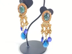 モネ　MONET　アメリカンヴィンテージ　ラインストーン　ビーズ　デザイン　イヤリング　ゴールドカラー×ブルーカラー　送料無料