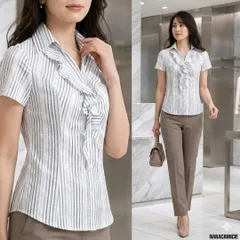 NARACAMICIE ナラカミーチェ【0】フリルブラウス 半袖 ストライプ