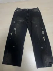 ブラックダメージウォッシュデニムパンツ