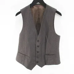 ストライプ柄 ベスト ジレ 茶系 ブラウン ポケット 毛 ウール 裏地