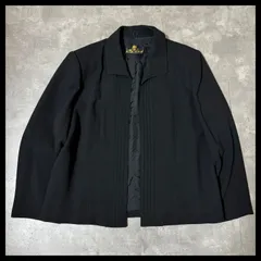 ピンタックデザイン ノーカラージャケット ブラック 上品フォーマル 古着 レディース 日本製
