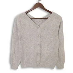 Apuweiser riche アプワイザー リッシェ アンゴラ ウール混★ ビジュー ボタン ニット カーディガン Sz.2 レディース グレー