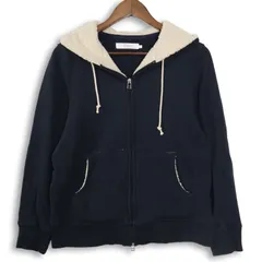 BEAMS LIGHTS ビームス ライツ 秋冬 ボア使い★ ストレッチ スウェット 裏起毛 ジップ パーカー Sz.L メンズ 紺 ネイビーのサムネイル