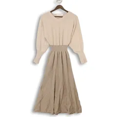 LAGUNAMOON ラグナムーン 秋冬 ウール ラクーンニット混★ ドッキング フレア ニット ワンピース Sz.S レディース