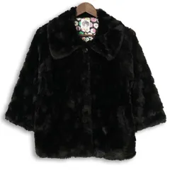 ScoLar スカラー 秋冬 裏地花柄★ バタフライボタン フェイクファー ショート コート Sz.M レディース 黒
