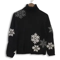 Eddie Bauer エディーバウアー 秋冬 雪の結晶★ ウール アンゴラ混 タートルネック ニット セーター Sz.M レディース 黒