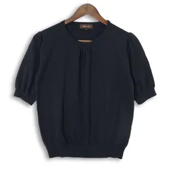 Reflect リフレクト ウール混★ 半袖 パフスリーブ ニット プルオーバー セーター Sz.11 レディース 紺 ネイビー