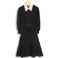 MISCH MASCH ミッシュマッシュ 秋冬 レース★ ニット ワンピース 異素材ミックス ドッキング Sz.M レディース 黒