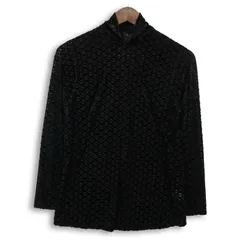 2eme VOL ドゥーシエム ヴォル 秋冬 ベロア 総柄★ 長袖 ハイネック カットソー ロンTシャツ Sz.11　レディース 黒 日本製