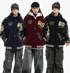 メンズ ジャケット ボンバージャケット ハラジュク 韓国ファッション 韓国スタイル ストリート トレンド ルーズ オーバーサイズ ベースボールカラー ブルゾン アウター 春 秋 冬 ブラック レッド ネイビー カジュアル