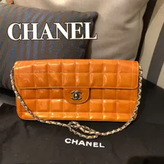 ◎本物 美品 CHANEL チョコバー オレンジ パテントレザー エナメル ターンロック ショルダーバッグ チェーン