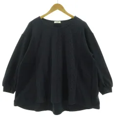 スタディオクリップ Studio Clip カットソー レース切替え 長袖 オーバーサイズシルエット コットン混 ネイビー 紺 M