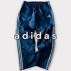 adidas　アディダス　トラックパンツ　ウインドブレーカーパンツ　3本ライン　ワイドストレート　裾ファスナー　テック系　スポーツ　トレーニング　古着　XO