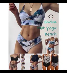 土日祝発送 Women インクアート　ビキニ ブラとショーツのセット 水着 ホットヨガ ビーチ 日光浴 タンキニ  スポーツ アニマル マンダラ 長め ブラトップ