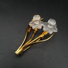 美品 SWAROVSKI スワロフスキー ブローチ フラワー 花 クリスタル ゴールドカラー 上品 可愛い ギフト プレゼント 贈り物 卒業式 入学式