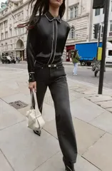 極美品ZARA(ザラ)ブラックサテンオーバーサイズシャツ