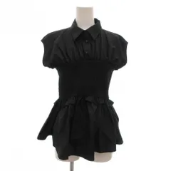 N.Natural Beauty Basic N.ナチュラルビューティーベーシック ブラウス シャツ M 黒 ブラック シャーリング フリル フレンチスリーブ 半袖 /NL ■GY58