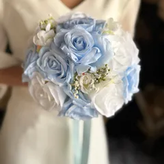 水色×白ラウンドブーケ☆ブートニア