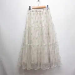 アースミュージック&エコロジー EARTH MUSIC & ECOLOGY フラワー 刺繍 チュール スカート F アイボリー マキシ ロング ウエストゴム 裏地付き