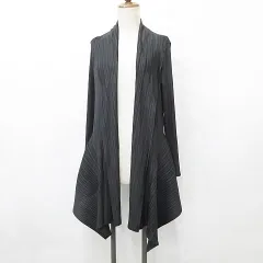 カーディガン ブラウス 長袖 羽織 ロング プリーツ 切替 黒 ブラック 