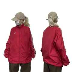 00年代 adidas アディダス レッド 白 3本線 スモール ロゴ オールドスクール ウィンドブレーカー トラック ジャケット