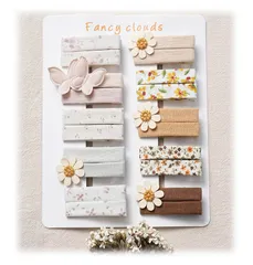 【在庫処分】女の子 個セット トドラー用 刺繍デイジー 20 蝶デザイン ベビーヘアクリップ ニュートラルファブリック 手作り kaze ヘアアクセサリー 学童キッズ kumo プレゼント