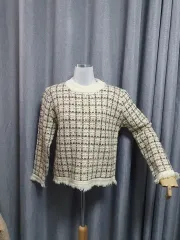 ツイルチェック ラウンドネック ニット